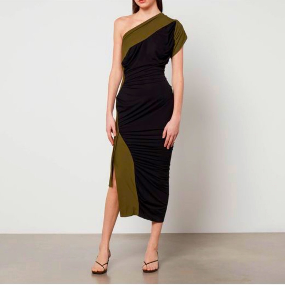 Vivienne Westwood One-Shoulder Midi Dress (Military Green/Black)
